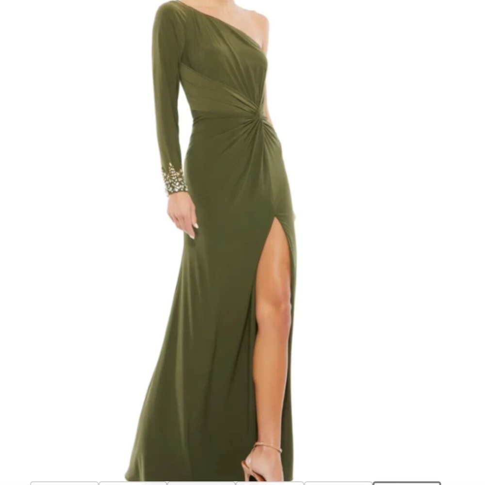 NEW $398  Mac Duggal One-Shoulder Long Sleeve Jersey Gown Size 16 - Picture 6 of 16